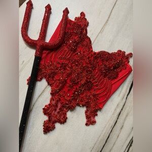 Red Embellished Lace Top